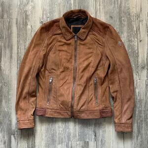 Mauritius Lambskin Leather Sunny RF Cognac Brown Moto Jacket Size 7/8